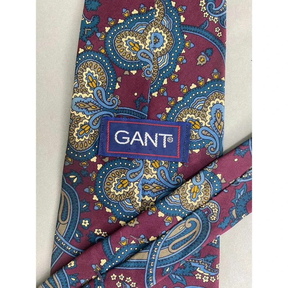 Gant Mens Paisley Silk Tie Burgundy Blue Gold‎ Classic Formal Business 55x4